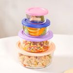 Nestasia Food Safe Glass Containers with Lid, Set of 4 (XS-300ml, S-550ml, M-900ml, L-1600ml) - Borosilicate Glass with Nested Design for Easy Storage, Microwave, Dishwasher & Refrigerator Safe