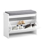 SoBuy FSR98-W, Hallway Shoe Bench Shoe Rack Shoe Cabinet with Seat Cushion and Flip-Drawer