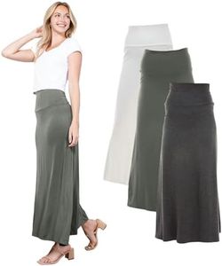 Azules Maxi Skirt for Women- Elegant Long Women's Skirts- Solid Color, Soft, Stretchy, Flowy Boho Rayon- Womens High Waist Fold Over for Any Occasion - Ivory, Olive and Charcoal - X-Large