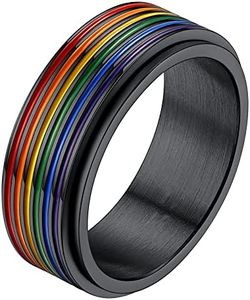 Rainbow Stripe LGBTQ Gay Pride Ring Wedding Band for Men Fidget Spinner Rings Size 10