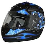 Protectwear Motorcycle helmet matt black/blue flames H-510-BL Size S