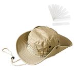 GVSAVY 1 Beige Mountaineering Hat with 10 White Sweat Absorbent Patches, Summer Wide Brim Sunscreen Hat, Anti-UV Fisherman Hat, Breathable Sunshade Hat, Suitable for Fishing, Hiking, Adventure