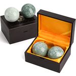 Lyellfe Set of 2 Marble Stone Baoding Balls, 2 Inch Meditation Balls with Box, Chinese Health Exercise Massage Ball for Hands, Stress Relief, Jade Green