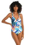 La Blanca Women's Multi Strap Cross Back One Piece Swimsuit, Ice Blue//Coastal Palms, 10