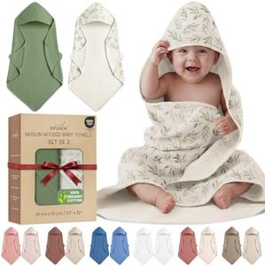 infancie 100% Organic Cotton Muslin Baby Hooded Towels 32x32 Inch – 2 Pack Soft & Absorbent Baby Hooded Towel Wrap for Boys & Girls, Premium Hooded Towels, Gentle Baby Essentials in Deep Green/Floral