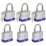 HOX Locks 6-Pack Keyed-Alike Padlocks w/ 1.2” Shackle, 1-9/16” Wide Body, Hardened Steel Case Shackle Padlock, Brass Cylinder - for Hasp Latch, Sheds, Fences, Storage Locker