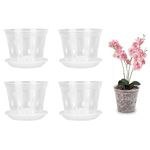 4Pack Orchid Pots,6.67 Inches Breathable Slotted Orchid Planters, Orchid Pots with Holes and Saucers, Plastic Flower Plant Pots Indoor and Outdoor, Breathable Flower Pot Home Decor Nursery Pots