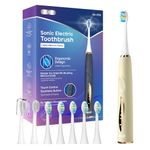 Seago Electric Toothbrush with Pressure Sensor - Whitening Toothbrush - 8 Brush Heads & Replacement Reminder - 30 Days Standby & USB Charging - 5 Cleaning Modes, Ultrasonic Toothbrush, SG2753(Beige)