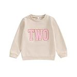 Lamuusaa Toddler Baby Girl Birthday Outfit One/Two/Three/Four/Five/Six Embroidery Sweatshirt Shirts Birthday Gift (Apricot-Two, 2-3 Years)