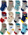 RATIVE Non Skid Anti Slip Cotton Crew Baby Babies Infant Infants Socks for Boy Boys 3 4 0-3 3-6 Month Months Old With Walker Grip Grippers (0-6 Months,RB-71112)