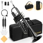 CAHAYA Bb Standard Trumpet Set: Brass Student Trumpet Instrument with Hard Case 7C Mouthpiece Gloves for Beginner or Advanced Student Band Orchestra Black