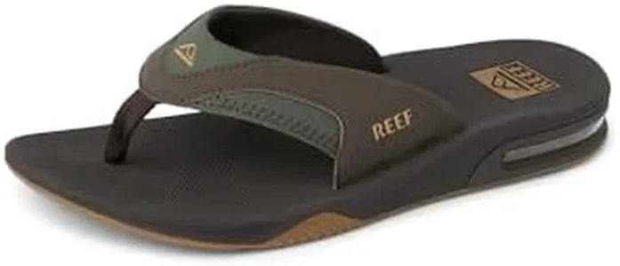 REEF Fanning Men's Bottle Opener Flip Flop, Arch Support, Durable Outsole, Water Friendly, Brown/Gum, 13