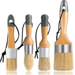 Mister Rui Chalk Paint Brushes Set of 4, Small Round Paint Brush, Large Oval Natural Bristles Brush, Pointed and Flat Chalk Paint Brush, Wax Brushes Perfect for Furniture Painting or Waxing