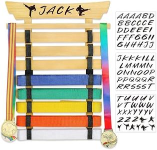 Winartton Bamboo Karate Belt Display Rack, 8 Belts Taekwondo Belt Display with Stickers, Martial Arts Belt Display, No Assembly Required, Belt Holder Gift for Kids and Adults