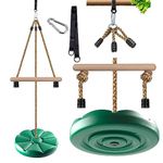 KINSPORY Swing for Kids, 78'' Adjustable Disc Tree Swing for Backyard, Monkey Bars Rope Swing with Hanging Strap, Carabiner for Zipline Outdoor Play Equipment Swing Set Accessories - Green