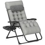 Outsunny Padded Zero Gravity Chair, Folding Recliner Chair, Patio Lounger with Cup Holder, Headrest, Adjustable Backrest, Removable Cushion for Outdoor, Patio, Deck, Grey