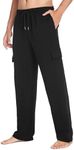 PINSPARK Jogging Pants Men Long Cargo Pants Men Lightweight Casual Pants Training Pants Men Wide Straight Pants Men Running Pants with Pockets S-XXL A Black