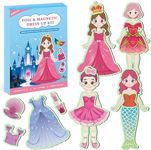 Magnetic Dress Up Dolls for Girls, Princess Mermaid Fairy Ballerina Unicorn Foil Art and Craft Kit, Travel Game Car Road Airplane Activity Toys Birthday Gifts for Kids Ages 3 4 5 6 7 8 9 10 11 12