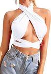 Vozobi Women's Halter Wrap Tops Cutout Crop Vests Self Tie Night Club Camis Strappy Bandage Y2K Multi Ways Wearing