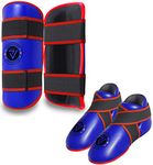 Kickboxing Taekwondo karate competition/sparring foot pads and shin pads set (Blue, Medium/adult shoes 6-7)