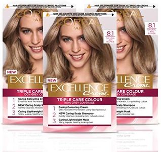 L'Oréal Paris Excellence Crème Permanent Hair Dye, Radiant At-Home Hair Colour with up to 100% Grey Coverage, Pro-Keratin, Up to 8 Weeks of Colour, Pack of 3, Colour: 8.1 Natural Ash Blonde