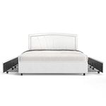 BONSOIR Full Size Storage Bed Frame Upholstered Low Profile Traditional Platform with Tufted and Nail Headboard/No Box Spring Needed/4 Pull Out Drawers/White Faux Leather