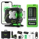 Huepar 16 Lines Self-Leveling Laser Level 4x360°Cross Line Laser with Receiver - LCD Screen, 4D Bluetooth Green Beam Tiling Floor Laser Tool, 360°Horizontal/Vertical Laser Kit -Remote Control S04-5RG
