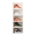 SNEAKARE Polyester Shoe Storage Organizer,Set Of 5 White Heavy-Duty Sneaker Box,Stackable Storage Box With Magnetic Closure,Fits Size Uk14