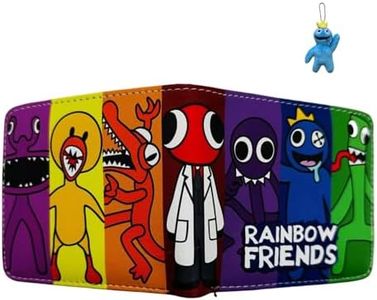 Anime Game Rainbow Wallet with Friends Keychain,4.7'' x 3.5' Bifold Short Wallet for Cartoons Pattern Game Fans Boys Girls, A, 4.7, Anime Game Wallet