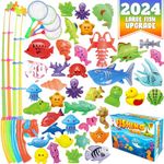 CozyBomB™ Magnetic Fishing Toys Game Set for Kids | Water Table Bathtub Kiddie Pool Party with Pole Rod Net, Plastic Floating Fish-Toddler Color Ocean Sea Animals Age 3 4 5 6 Year FishingToy