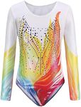 SEAUR Gymnastics Outfits for Girls Long Sleeve Gymnastics Leotard Shiny Dance Leotards One-Piece Sparkle Dance Outfit Kids Unitard Bodysuit 7-8T