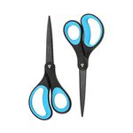 LIVINGO 2 Pack 8" Titanium Non-Stick Scissors, Professional Stainless Steel Comfort Grip, All-Purpose, Straight Office Stationery Craft Scissors Set for DIY(Blue/Black)