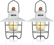 EverBrite LED Camping Lantern Pack of 2, USB C Rechargeable Lantern with 3 Light Modes, Vintage Outdoor Lanterns with Power Bank Function for Power Outages, Hurricane, Emergency, Fishing