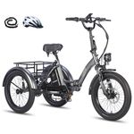 Fafrees F20 Mate E Bike Tricycle, 20 * 3.0 Inch Folding Electric Tricycle for Adults, 48V/18.2Ah Removable Battery, Rear Rack, Electric Cargo Tricycle for Senior, 25KM/H, Range 110KM (Grey)