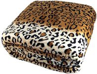 BNF Home Light Weighted Animal Safari Style ST Leopard Printed Flannel Fleece Blanket, Twin