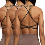 Aoxjox Women's Workout Sports Bras Fitness Backless Padded Ivy Low Impact Bra Yoga Crop Tank Top (Black 3 Pieces Pack, Small)