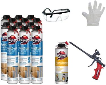 Kraken Bond Fastcoat Spray Foam Insulation Kit- Insulation Foam Spray, Polyurethane Spray Foam, Heat Insulation&Acoustic Spray, Self Expanding Foam, Foam Insulation Can, Gun/Cleaner Included | 12 Pack
