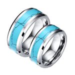 Silver Blue Personalized Ring for His and Hers, 8MM Turquoise Inlay Tungsten Wedding Ring Sets for His and Hers, Women 9 & Men 11