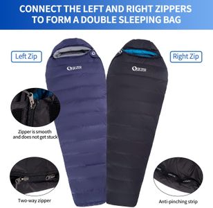 QEZER 4-Season Down Sleeping Bag – Black, Lightweight Camping Gear