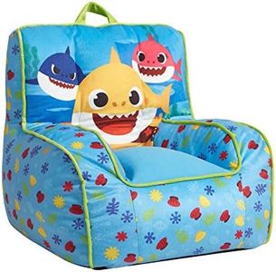Idea Nuova Baby Shark Kids Mink Plush Bean Bag Chair with Piping & Top Carry Handle