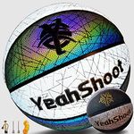 YeahShoot Holographic Basketball Size 7 with Pump Light Up Basketball Suitable for Teens and Adults Basketball Gifts(White and Blue)