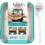 Fancy Panz Classic, Serving Tray for Food, Made in The USA Foil Pan Carrier, Stackable Aluminum Pan Holders with Clear Lid, Travel Casserole Carrier with 1 Disposable Foil Pan & Serving Spoon, Aqua