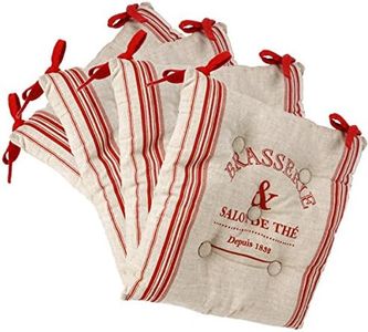 Atmosphera Lot de 4 Galettes de chaises matelassées avec Attaches - 40 x 40 cm - Style Bistrot - Coloris Lin et Rouge
