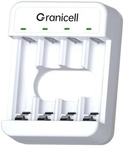 Granicell 4 Bay AA/AAA Battery Charger, Independent Slot with LED Light, USB High-Speed Charging, for Ni-MH/Ni-CD Rechargeable Batteries, Adapter-Free