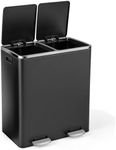 GiantexUK 60L Double Rubbish Bin, 2x30L Stainless Steel Recycling Kitchen Pedal Bin with Removable Buckets & Soft Close Lids, Dual Compartment Step on Waste Can (Black)