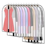 Pwsap 12 Pack Breathable Clothes Covers with Zip, Hanging Garment Covers Bags Dress Bag Covers Moth-Proof Mens Suit Storage Bag Dust Cover for Wardrobe Storage and Travel(Clear)