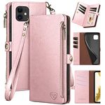 XcaseBar for iPhone 12/12 Pro 6.1" Wallet case with Zipper Credit Card Holder RFID Blocking, Flip Folio Book PU Leather Phone case Shockproof Cover Women Men for Apple 12 case Rose Gold