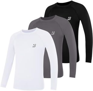 Roadbox Boys Youth Compression Shirts - 3 Pack Long Sleeve Athletic Undershirt Kids Quick Dry Base Layers for Baseball Soccer Football