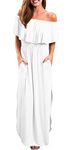 Womens Maxi Dress Off The Shoulder Ruffle Dresses Side Split Long Maxi Dress (White M)