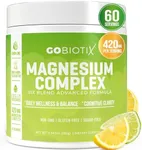 GoBiotix Magnesium Glycinate Powder - Magnesium Complex Supplement with Citrate, Malate, and Glutamine Chelate - Sugar Free, Non GMO - 420 mg per Serving - 60 Servings per Tub - Lemon Lime